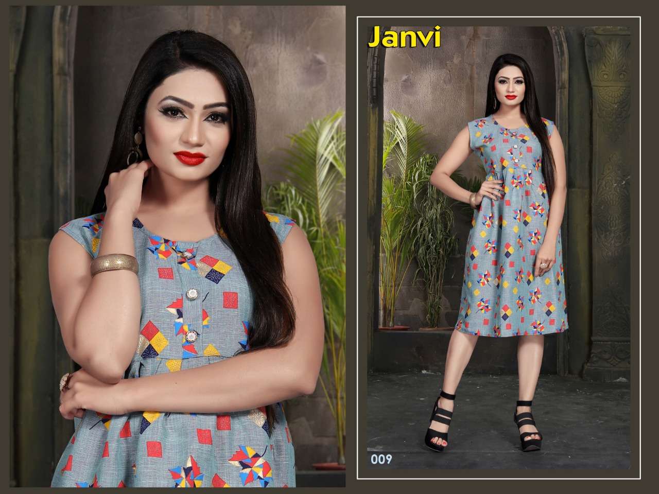 JANVI BY JAGDAMBA 001 TO 012 SERIES STYLISH FANCY BEAUTIFUL COLORFUL CASUAL WEAR & ETHNIC WEAR 14 KG RAYON KURTIS AT WHOLESALE PRICE