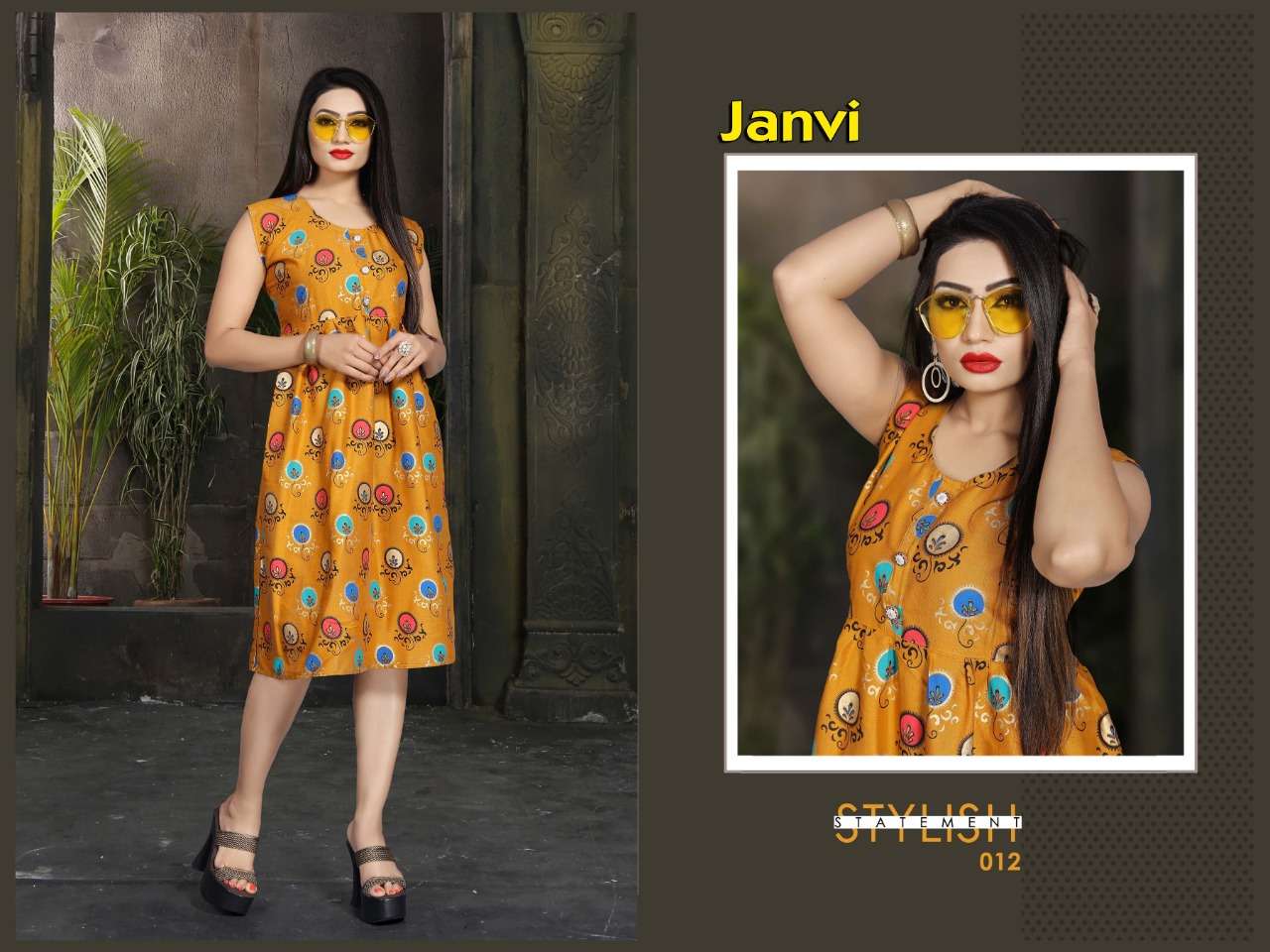 JANVI BY JAGDAMBA 001 TO 012 SERIES STYLISH FANCY BEAUTIFUL COLORFUL CASUAL WEAR & ETHNIC WEAR 14 KG RAYON KURTIS AT WHOLESALE PRICE