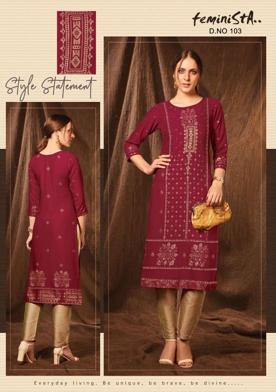 GRACE VOL-2 BY FEMINISTA 101 TO 108 SERIES STYLISH FANCY BEAUTIFUL COLORFUL CASUAL WEAR & ETHNIC WEAR HEAVY WEAVING RAYON FOIL PRINT KURTIS AT WHOLESALE PRICE