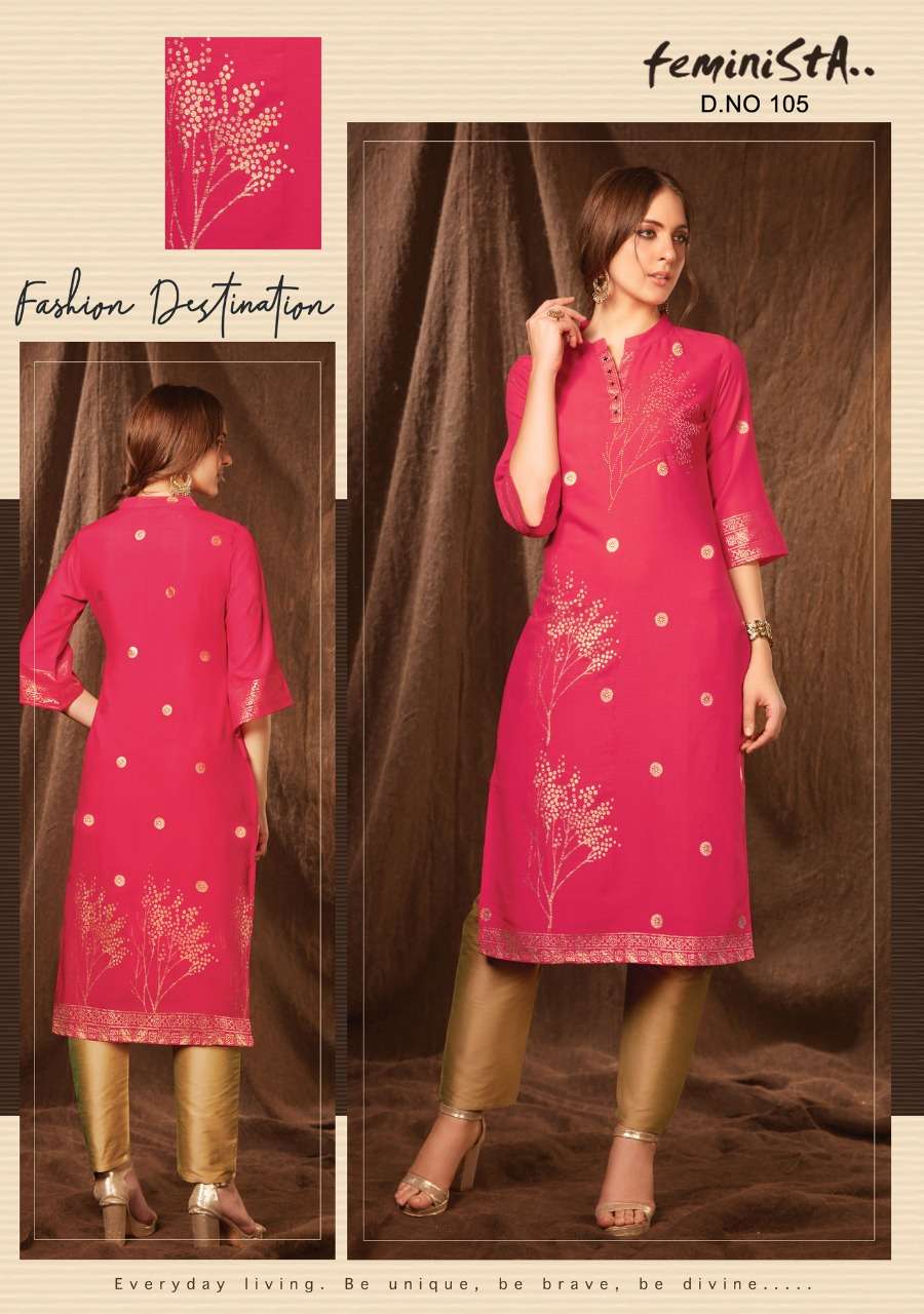 GRACE VOL-2 BY FEMINISTA 101 TO 108 SERIES STYLISH FANCY BEAUTIFUL COLORFUL CASUAL WEAR & ETHNIC WEAR HEAVY WEAVING RAYON FOIL PRINT KURTIS AT WHOLESALE PRICE