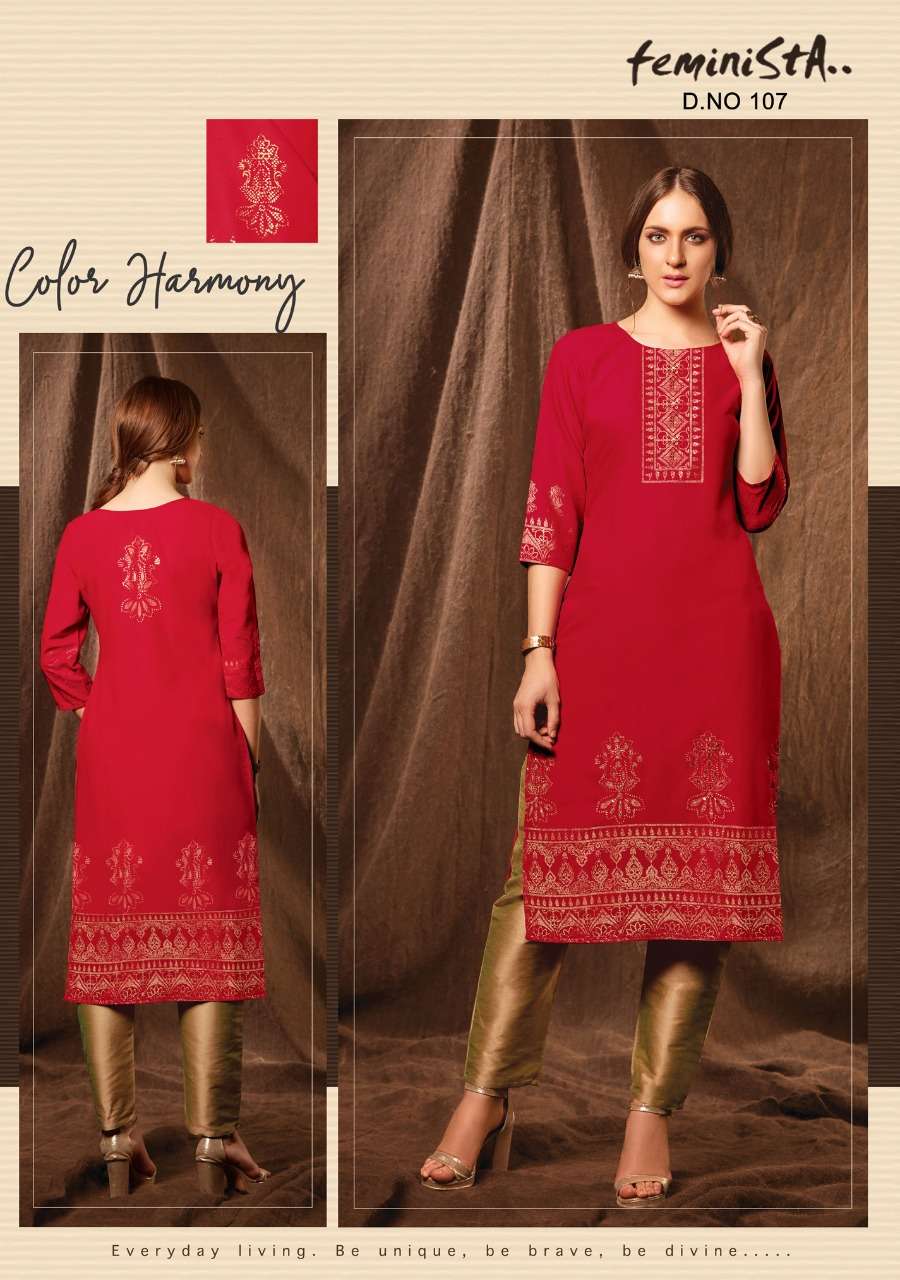 GRACE VOL-2 BY FEMINISTA 101 TO 108 SERIES STYLISH FANCY BEAUTIFUL COLORFUL CASUAL WEAR & ETHNIC WEAR HEAVY WEAVING RAYON FOIL PRINT KURTIS AT WHOLESALE PRICE