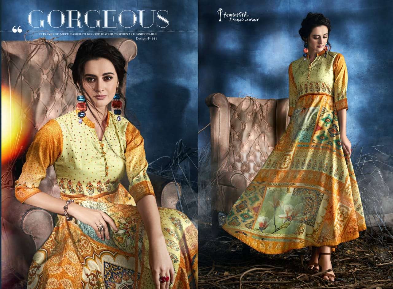 MAYRA VOL-2 BY FEMINISTA 141 TO 148 SERIES STYLISH FANCY BEAUTIFUL COLORFUL CASUAL WEAR & ETHNIC WEAR SILK DIGITAL PRINTED KURTIS AT WHOLESALE PRICE