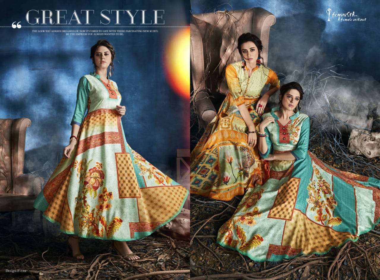 MAYRA VOL-2 BY FEMINISTA 141 TO 148 SERIES STYLISH FANCY BEAUTIFUL COLORFUL CASUAL WEAR & ETHNIC WEAR SILK DIGITAL PRINTED KURTIS AT WHOLESALE PRICE