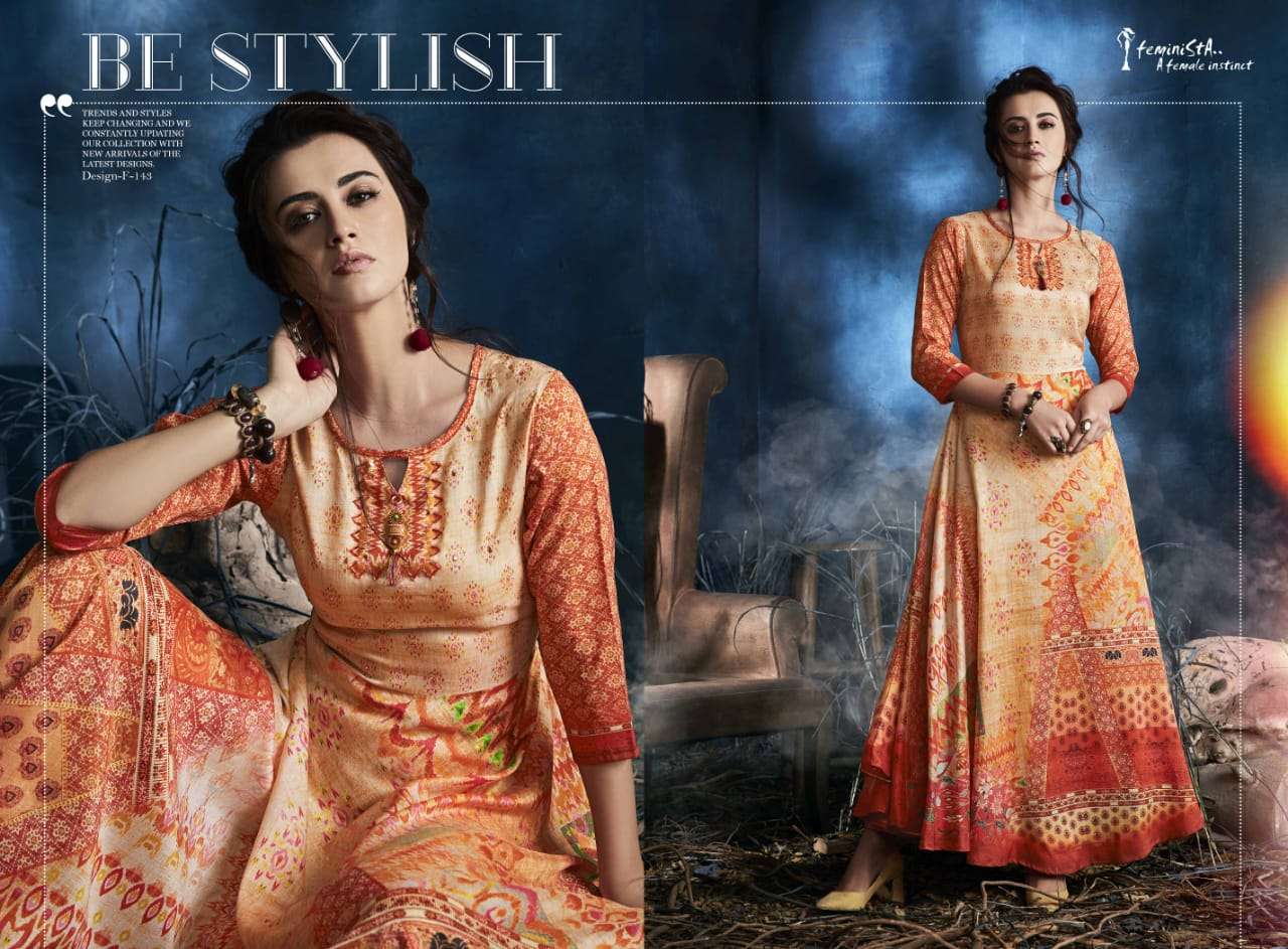 MAYRA VOL-2 BY FEMINISTA 141 TO 148 SERIES STYLISH FANCY BEAUTIFUL COLORFUL CASUAL WEAR & ETHNIC WEAR SILK DIGITAL PRINTED KURTIS AT WHOLESALE PRICE