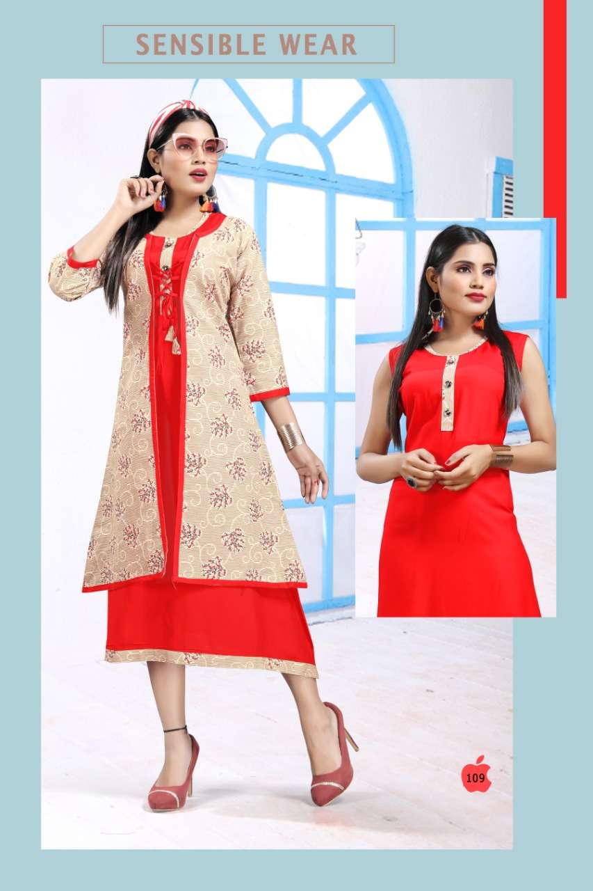 SANAM BY JAGDAMBA 101 TO 110 SERIES STYLISH FANCY BEAUTIFUL COLORFUL CASUAL WEAR & ETHNIC WEAR 14 KG RAYON KURTIS AT WHOLESALE PRICE