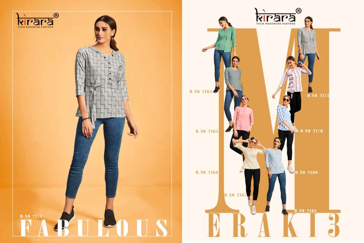 MERAKI VOL-3 BY KIRARA 2164 TO 2170 SERIES BEAUTIFUL COLORFUL STYLISH FANCY CASUAL WEAR & READY TO WEAR RAYON HANDLOOM TOPS AT WHOLESALE PRICE