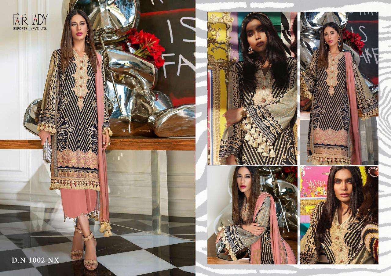 SANA SAFINAZ NX BY FAIR LADY 1001-NX TO 1003-NX SERIES PAKISTANI SUITS BEAUTIFUL FANCY COLORFUL STYLISH PARTY WEAR & OCCASIONAL WEAR PURE JAM SATIN PRINTED WITH EMBROIDERY DRESSES AT WHOLESALE PRICE