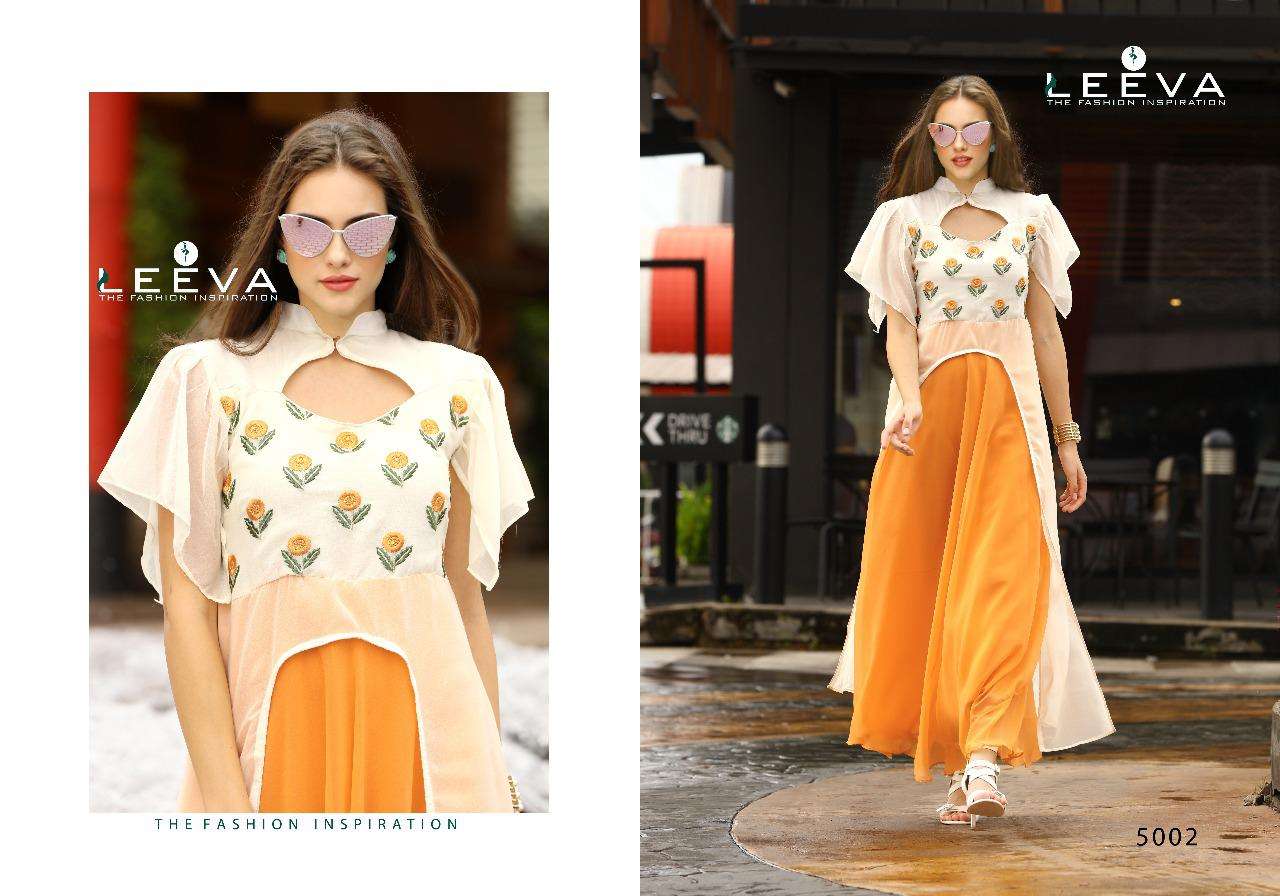 Pletonic By Leeva 5001 To 5008 Series Beautiful Stylish Fancy Colorful Casual Wear & Ethnic Wear & Ready To Wear Faux Georgette Kurtis At Wholesale Price
