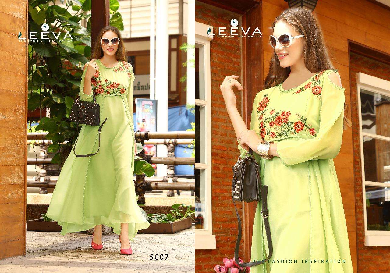Pletonic By Leeva 5001 To 5008 Series Beautiful Stylish Fancy Colorful Casual Wear & Ethnic Wear & Ready To Wear Faux Georgette Kurtis At Wholesale Price