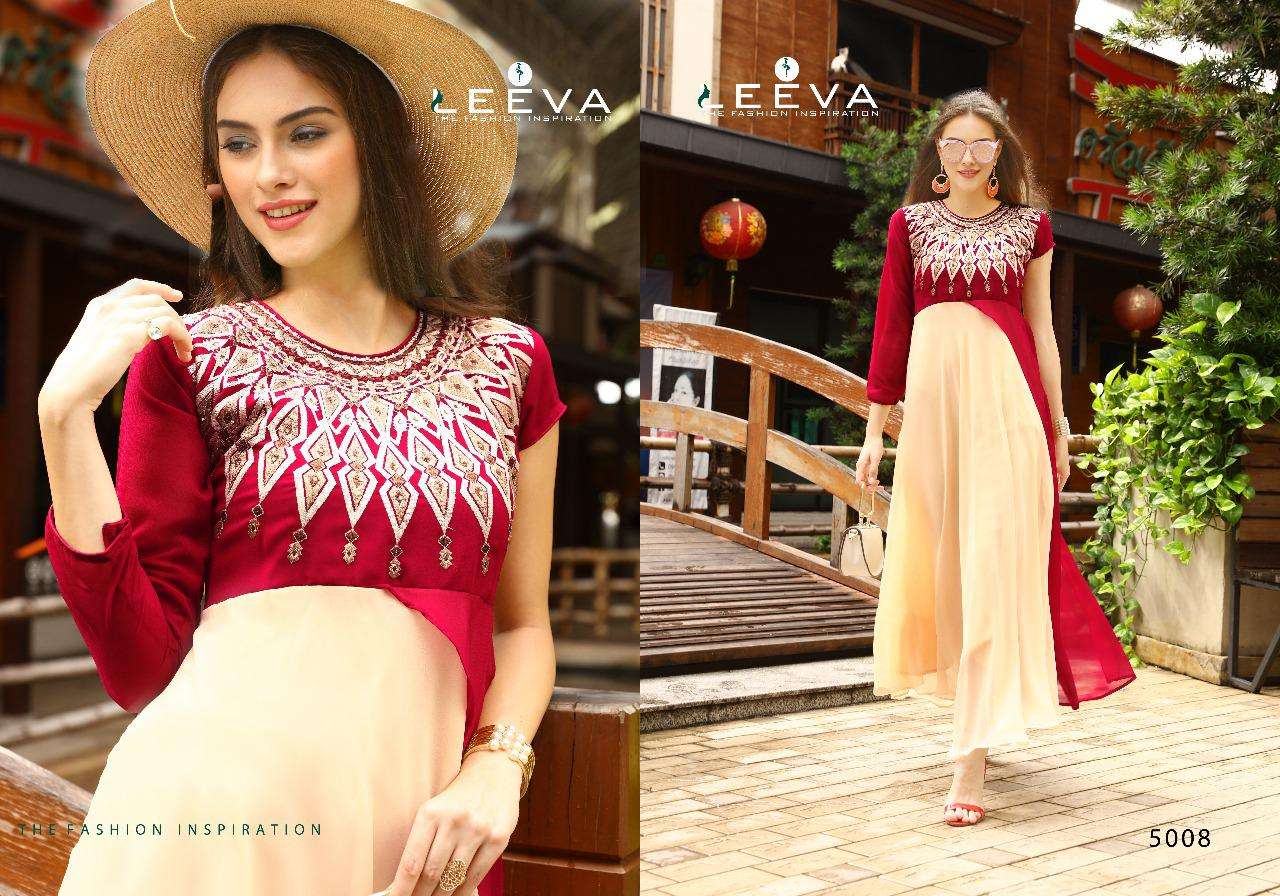 Pletonic By Leeva 5001 To 5008 Series Beautiful Stylish Fancy Colorful Casual Wear & Ethnic Wear & Ready To Wear Faux Georgette Kurtis At Wholesale Price