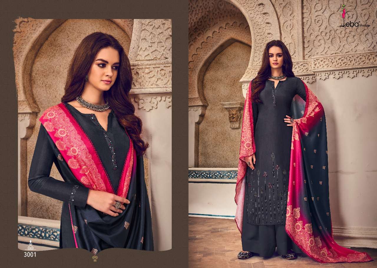 QUEEN BY EBA LIFESTYLE 3001 TO 3004 SERIES DESIGNER SHARARA SUITS BEAUTIFUL STYLISH FANCY COLORFUL PARTY WEAR & OCCASIONAL WEAR PURE TUSSAR WITH FANCY EMBROIDERY DRESSES AT WHOLESALE PRICE