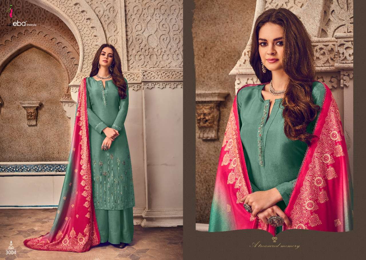 QUEEN BY EBA LIFESTYLE 3001 TO 3004 SERIES DESIGNER SHARARA SUITS BEAUTIFUL STYLISH FANCY COLORFUL PARTY WEAR & OCCASIONAL WEAR PURE TUSSAR WITH FANCY EMBROIDERY DRESSES AT WHOLESALE PRICE