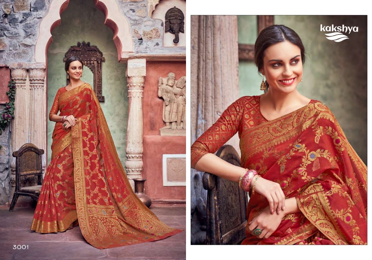 KHUSHBOO BY KAKSHYA 3001 TO 3006 SERIES INDIAN TRADITIONAL WEAR COLLECTION BEAUTIFUL STYLISH FANCY COLORFUL PARTY WEAR & OCCASIONAL WEAR COTTON ZARI SAREES AT WHOLESALE PRICE
