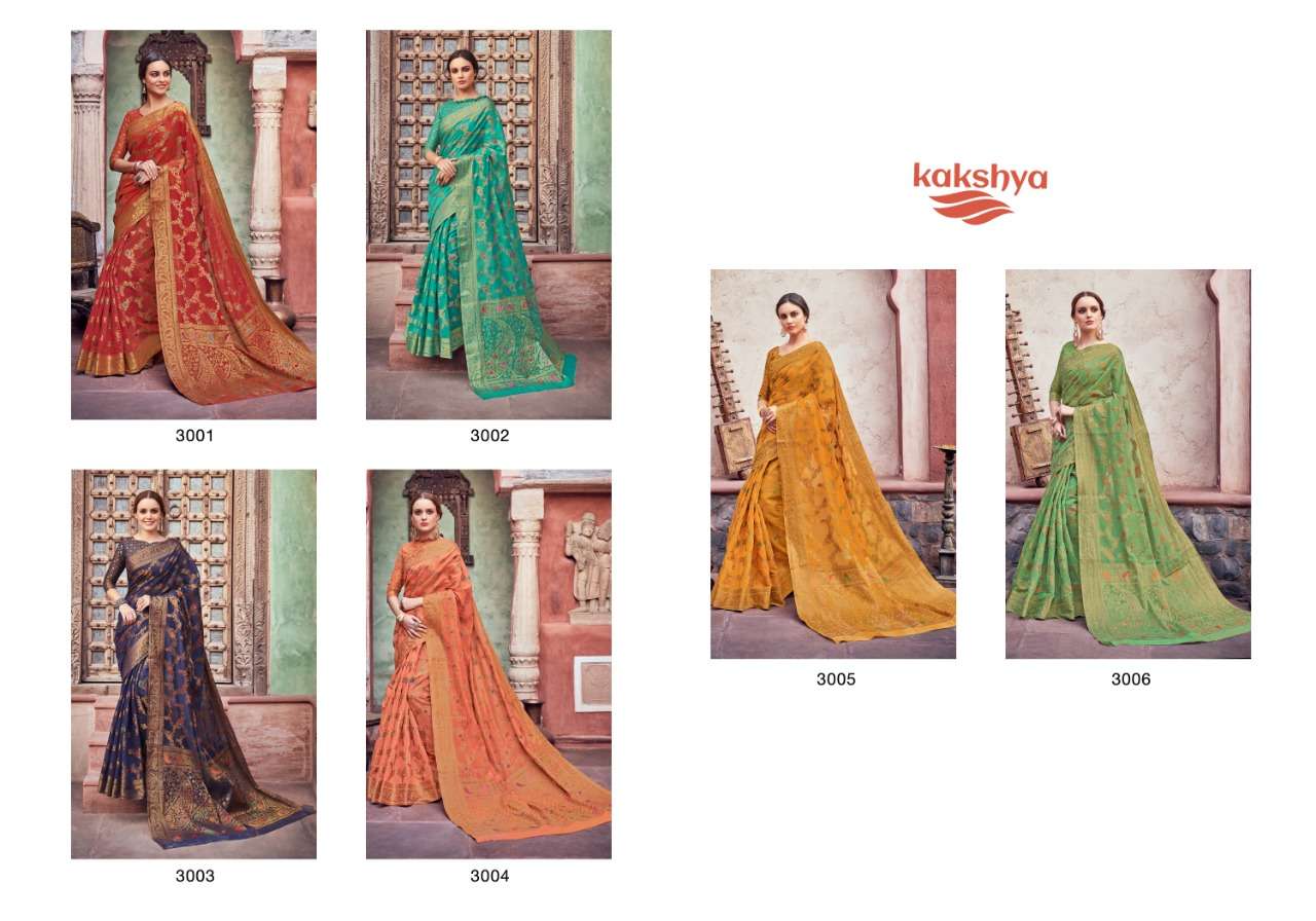 KHUSHBOO BY KAKSHYA 3001 TO 3006 SERIES INDIAN TRADITIONAL WEAR COLLECTION BEAUTIFUL STYLISH FANCY COLORFUL PARTY WEAR & OCCASIONAL WEAR COTTON ZARI SAREES AT WHOLESALE PRICE