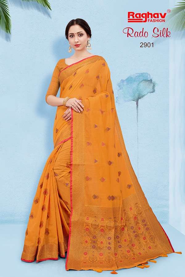 RADO SILK BY RAGHAV FASHION 2901 TO 2908 SERIES INDIAN TRADITIONAL WEAR COLLECTION BEAUTIFUL STYLISH FANCY COLORFUL PARTY WEAR & OCCASIONAL WEAR SILK JACQUARD PRINTED SAREES AT WHOLESALE PRICE