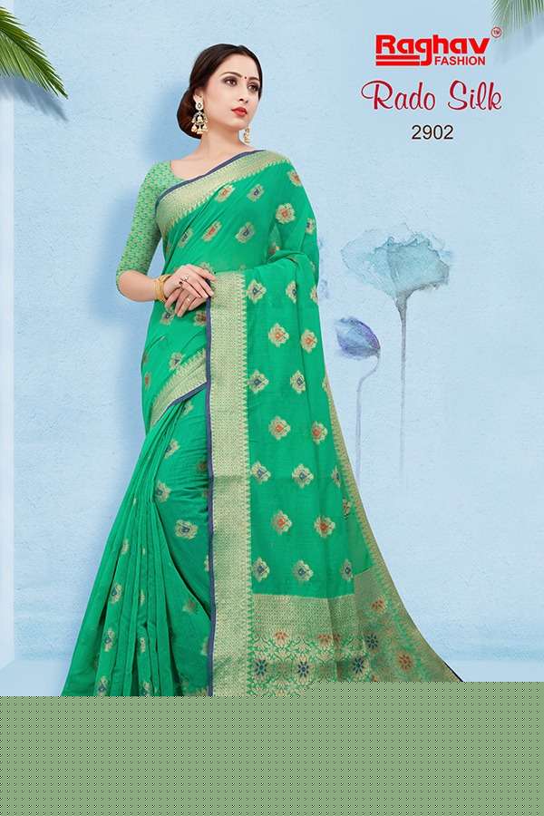 RADO SILK BY RAGHAV FASHION 2901 TO 2908 SERIES INDIAN TRADITIONAL WEAR COLLECTION BEAUTIFUL STYLISH FANCY COLORFUL PARTY WEAR & OCCASIONAL WEAR SILK JACQUARD PRINTED SAREES AT WHOLESALE PRICE