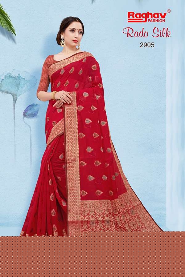 RADO SILK BY RAGHAV FASHION 2901 TO 2908 SERIES INDIAN TRADITIONAL WEAR COLLECTION BEAUTIFUL STYLISH FANCY COLORFUL PARTY WEAR & OCCASIONAL WEAR SILK JACQUARD PRINTED SAREES AT WHOLESALE PRICE