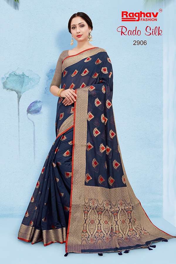 RADO SILK BY RAGHAV FASHION 2901 TO 2908 SERIES INDIAN TRADITIONAL WEAR COLLECTION BEAUTIFUL STYLISH FANCY COLORFUL PARTY WEAR & OCCASIONAL WEAR SILK JACQUARD PRINTED SAREES AT WHOLESALE PRICE