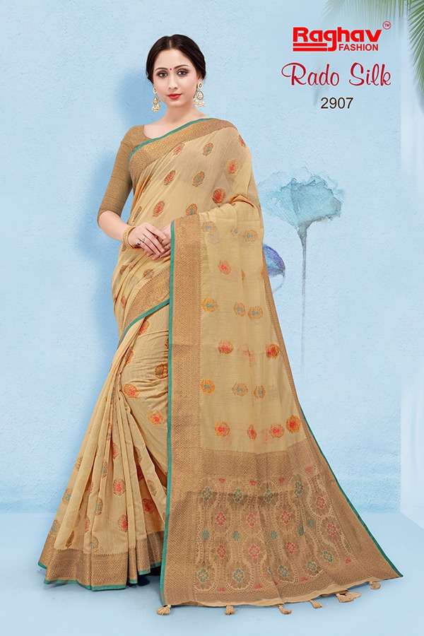 RADO SILK BY RAGHAV FASHION 2901 TO 2908 SERIES INDIAN TRADITIONAL WEAR COLLECTION BEAUTIFUL STYLISH FANCY COLORFUL PARTY WEAR & OCCASIONAL WEAR SILK JACQUARD PRINTED SAREES AT WHOLESALE PRICE