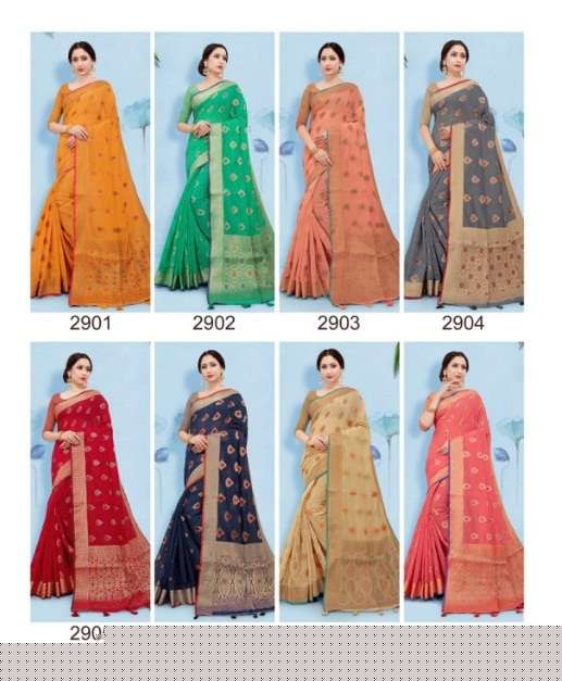 RADO SILK BY RAGHAV FASHION 2901 TO 2908 SERIES INDIAN TRADITIONAL WEAR COLLECTION BEAUTIFUL STYLISH FANCY COLORFUL PARTY WEAR & OCCASIONAL WEAR SILK JACQUARD PRINTED SAREES AT WHOLESALE PRICE