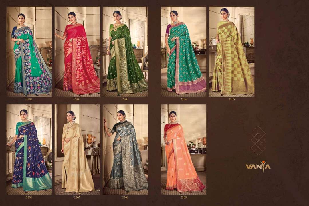 Vanya Vol-12 By Vanya 2201 To 2209 Series Indian Traditional Wear Collection Beautiful Stylish Fancy Colorful Party Wear & Occasional Wear Fancy Sarees At Wholesale Price