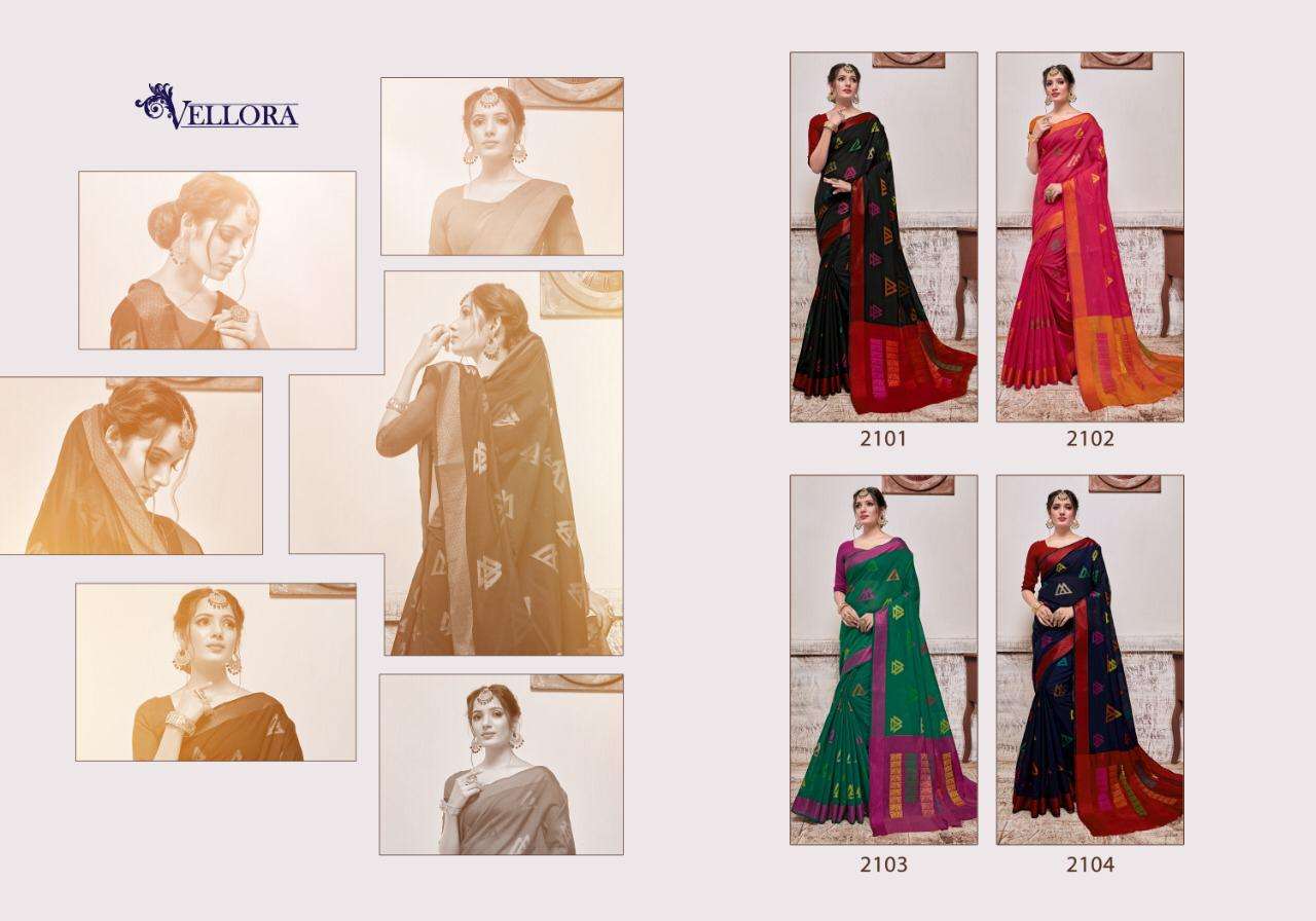 KAVERI SILK VOL-11 BY VELLORA 2101 TO 2104 SERIES INDIAN TRADITIONAL WEAR COLLECTION BEAUTIFUL STYLISH FANCY COLORFUL PARTY WEAR & OCCASIONAL WEAR BANARASI COTTON SILK SAREES AT WHOLESALE PRICE