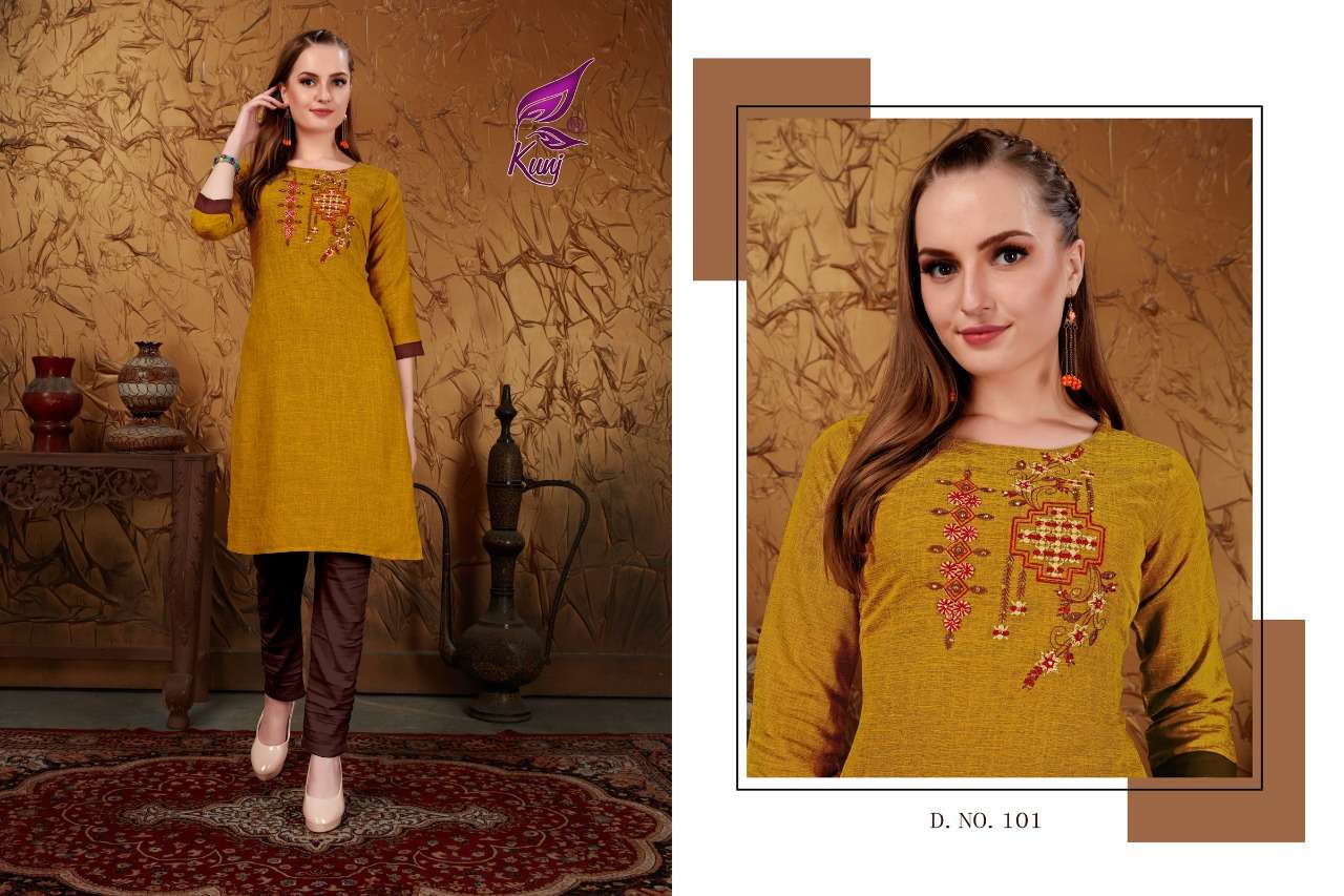MUSKAN VOL-3 BY KUNJ 301 TO 308 SERIES STYLISH FANCY BEAUTIFUL COLORFUL CASUAL WEAR & ETHNIC WEAR RAYON TWO TONE WITH EMBROIDERY KURTIS AT WHOLESALE PRICE