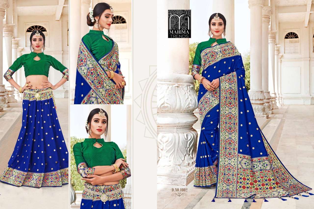 MESHWORK BY MAHIMA TRENDS 1001 TO 1009 SERIES INDIAN TRADITIONAL WEAR COLLECTION BEAUTIFUL STYLISH FANCY COLORFUL PARTY WEAR & OCCASIONAL WEAR FANCY SAREES AT WHOLESALE PRICE