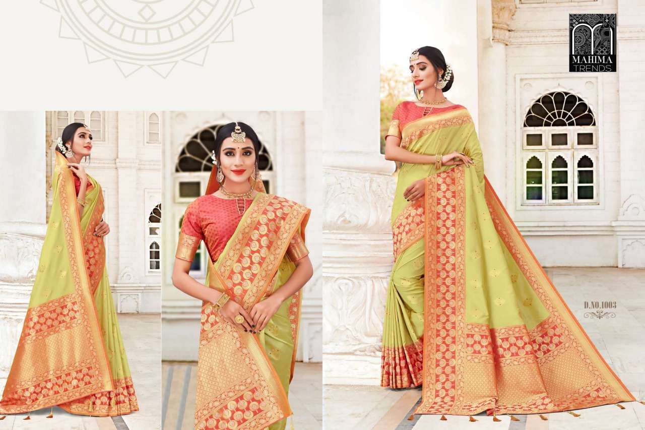 MESHWORK BY MAHIMA TRENDS 1001 TO 1009 SERIES INDIAN TRADITIONAL WEAR COLLECTION BEAUTIFUL STYLISH FANCY COLORFUL PARTY WEAR & OCCASIONAL WEAR FANCY SAREES AT WHOLESALE PRICE