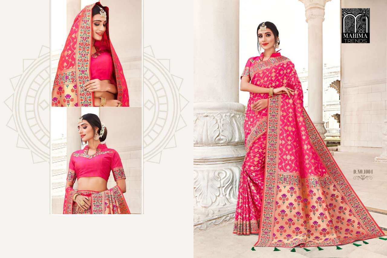 MESHWORK BY MAHIMA TRENDS 1001 TO 1009 SERIES INDIAN TRADITIONAL WEAR COLLECTION BEAUTIFUL STYLISH FANCY COLORFUL PARTY WEAR & OCCASIONAL WEAR FANCY SAREES AT WHOLESALE PRICE