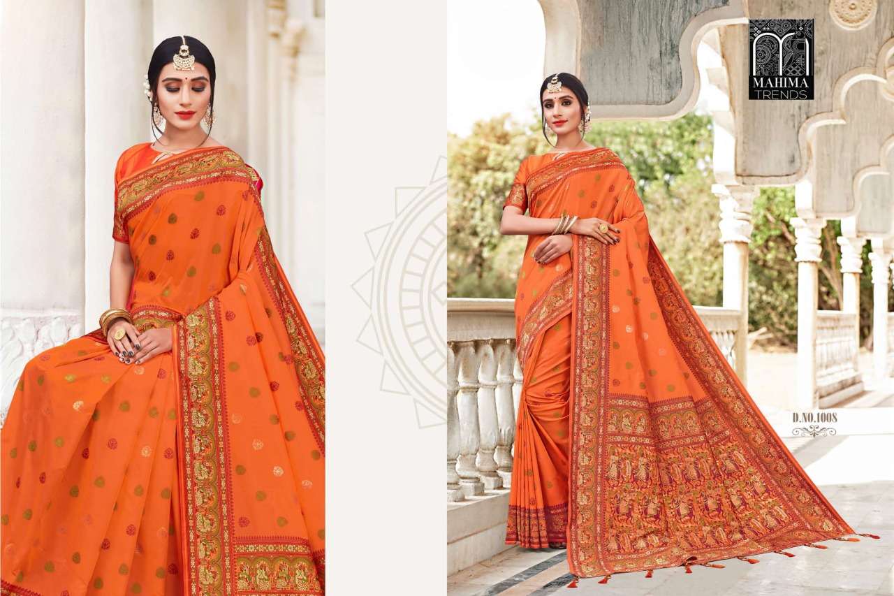 MESHWORK BY MAHIMA TRENDS 1001 TO 1009 SERIES INDIAN TRADITIONAL WEAR COLLECTION BEAUTIFUL STYLISH FANCY COLORFUL PARTY WEAR & OCCASIONAL WEAR FANCY SAREES AT WHOLESALE PRICE