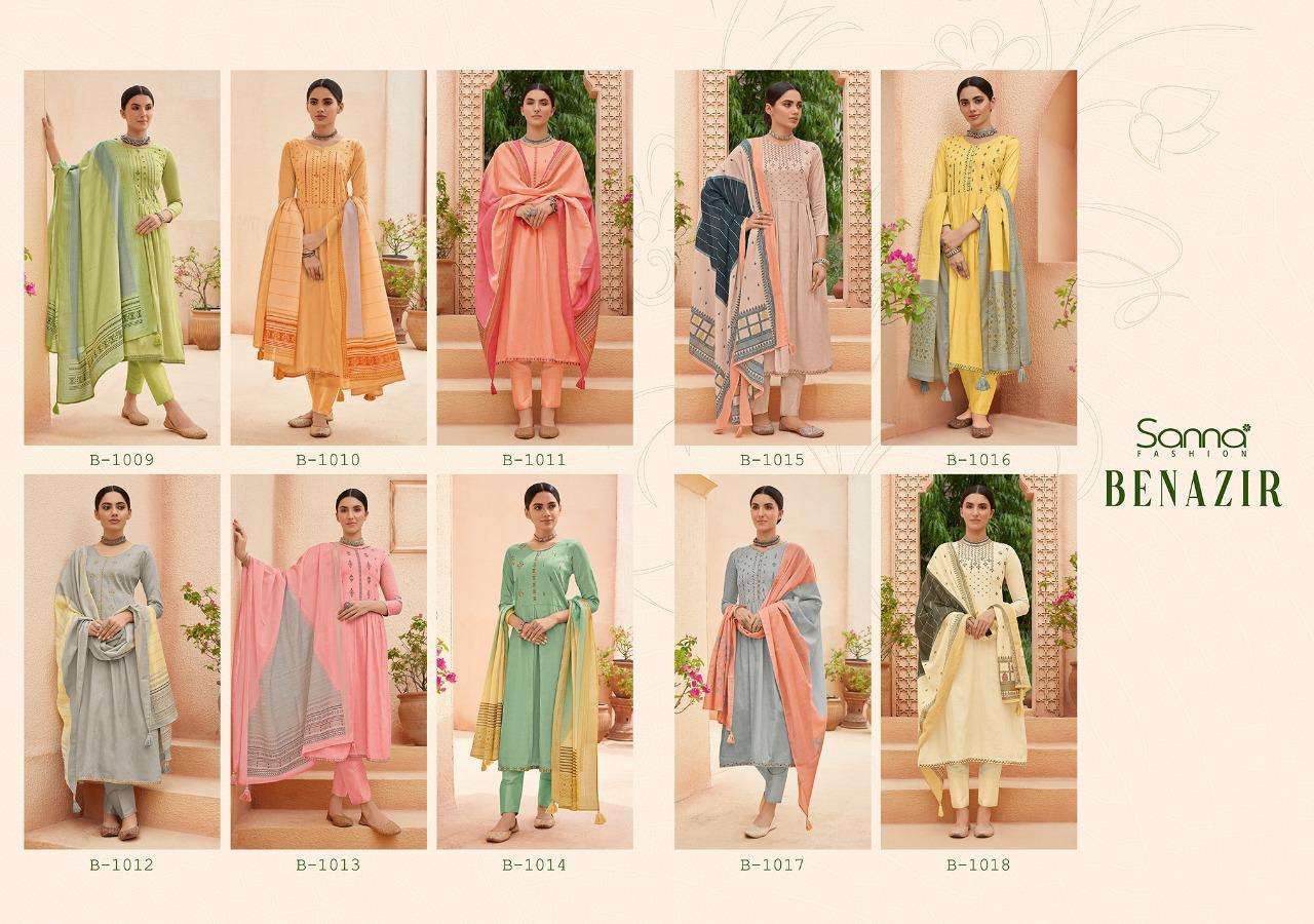 BENAZIR BY SANNA FASHION 1009 TO 1018 SERIES BEAUTIFUL SUITS COLLECTION BEAUTIFUL STYLISH FANCY COLORFUL CASUAL WEAR & ETHNIC WEAR PURE AZ COTTON JAM SILK DRESSES AT WHOLESALE PRICE