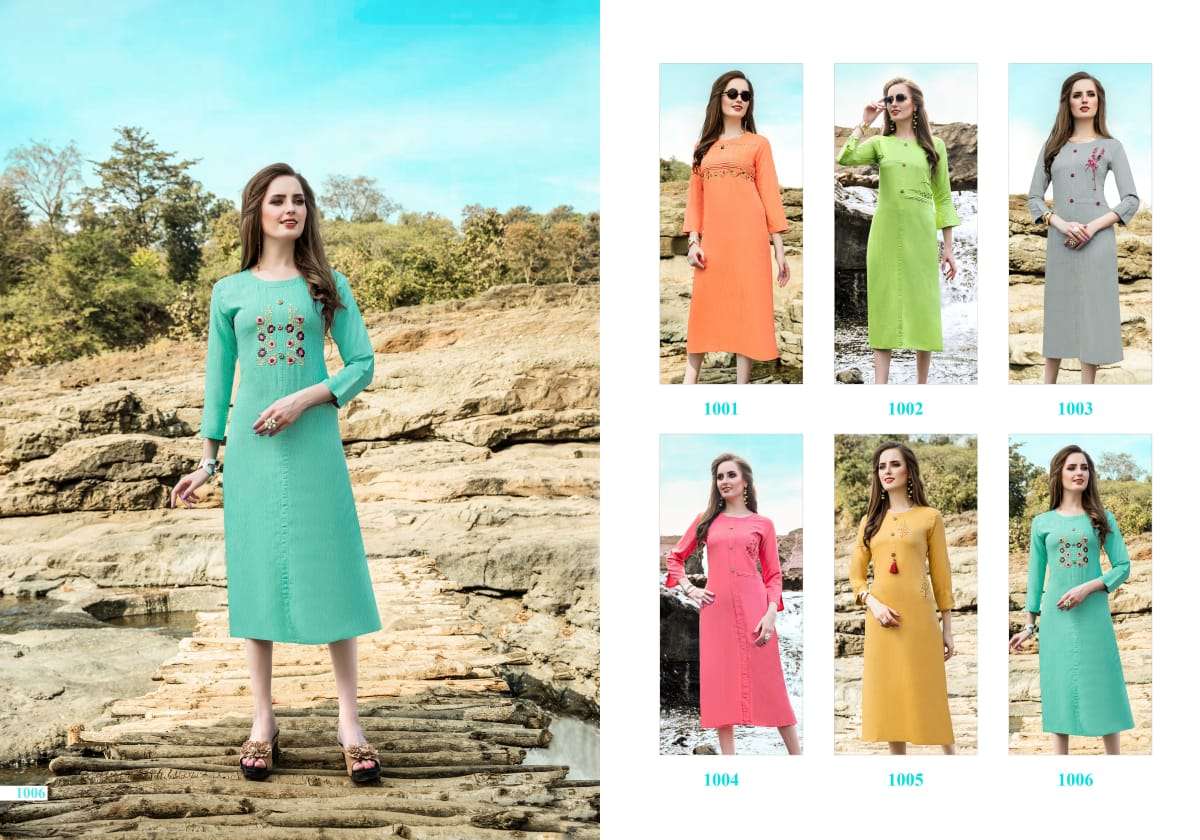 GLORY BY JPGANIYA 1001 TO 1006 SERIES BEAUTIFUL COLORFUL STYLISH FANCY CASUAL WEAR & READY TO WEAR LIQUID COTTON EMBROIDERED KURTIS AT WHOLESALE PRICE