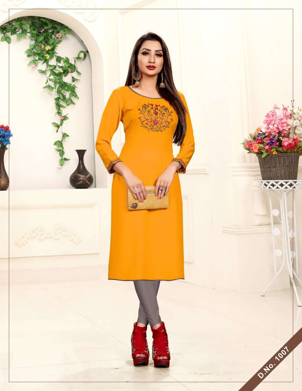 Kanika By Alishka Fashion 1001 To 1008 Series Beautiful Colorful Stylish Fancy Casual Wear & Ethnic Wear & Ready To Wear Rayon Embroidered Kurtis At Wholesale Price