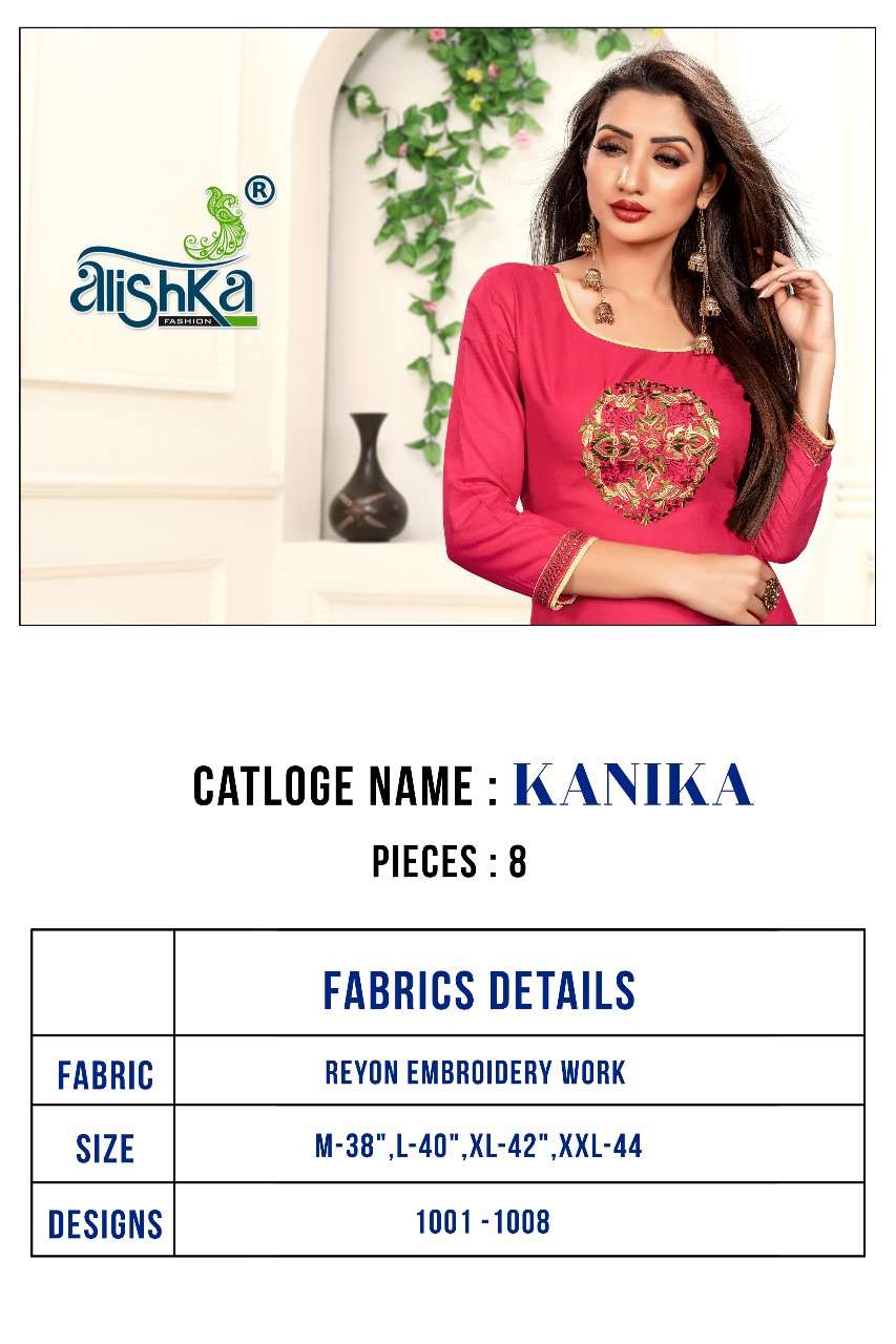 Kanika By Alishka Fashion 1001 To 1008 Series Beautiful Colorful Stylish Fancy Casual Wear & Ethnic Wear & Ready To Wear Rayon Embroidered Kurtis At Wholesale Price