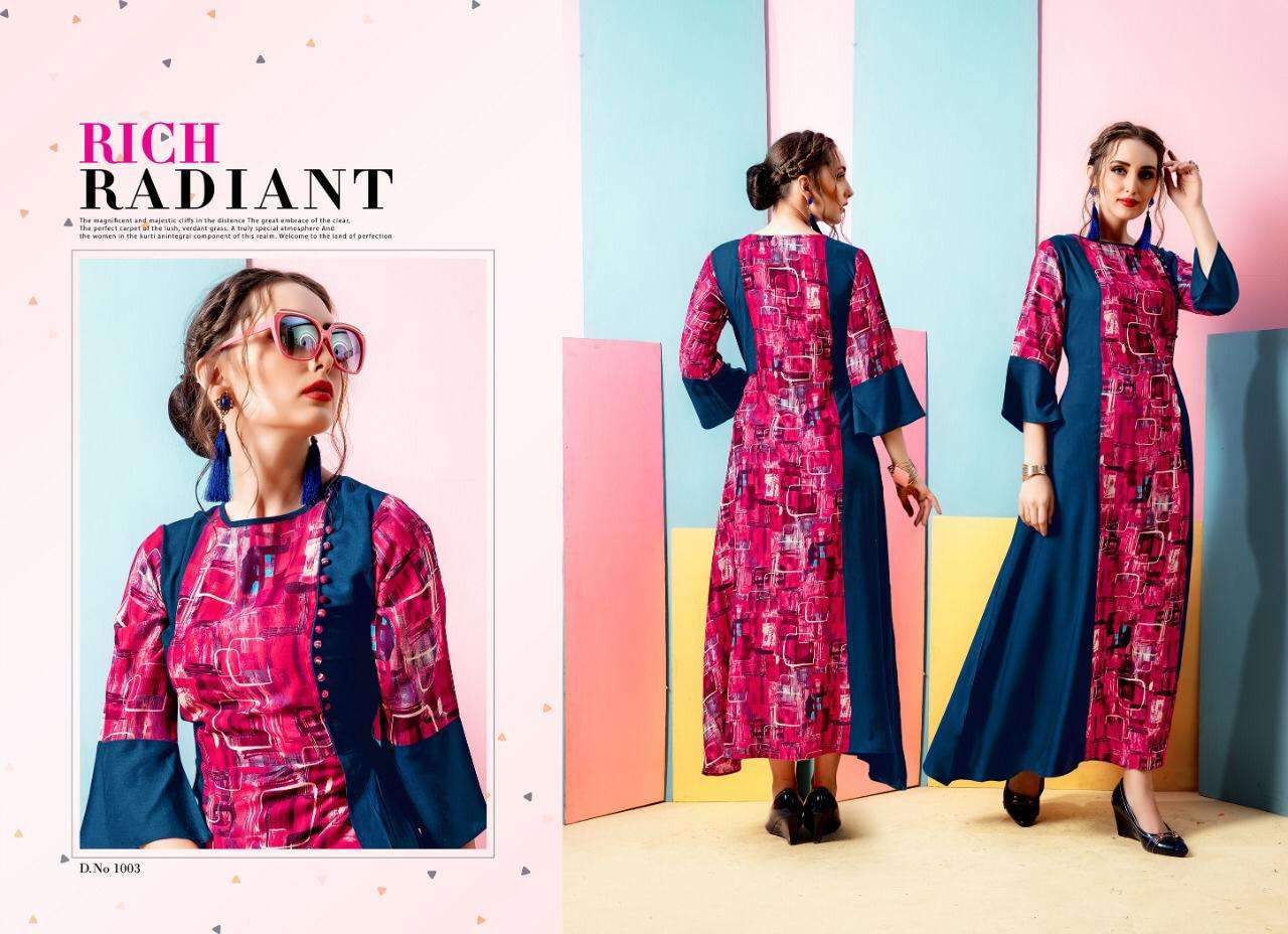 Trendz By Alishka Fashion 1001 To 1006 Series Beautiful Colorful Stylish Fancy Casual Wear & Ethnic Wear & Ready To Wear Rayon Kurtis At Wholesale Price