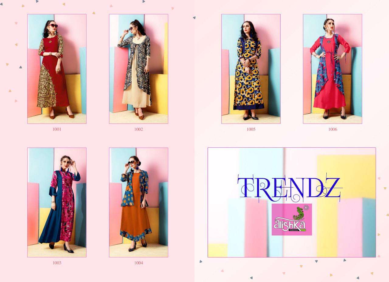 Trendz By Alishka Fashion 1001 To 1006 Series Beautiful Colorful Stylish Fancy Casual Wear & Ethnic Wear & Ready To Wear Rayon Kurtis At Wholesale Price