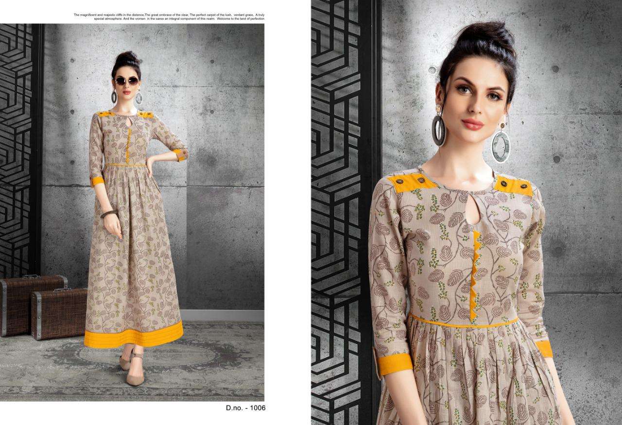 Florance By Alishka Fashion 1001 To 1006 Series Beautiful Stylish Fancy Colorful Casual Wear & Ethnic Wear Cotton Slub Printed Kurtis At Wholesale Price