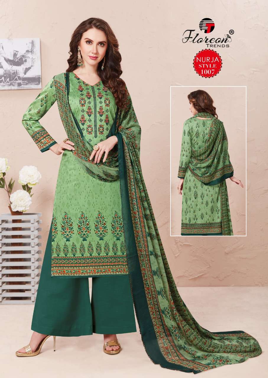 NURJA BY FLOREON TRENDZ 1001 TO 1010 SERIES DESIGNER SUITS BEAUTIFUL FANCY COLORFUL STYLISH PARTY WEAR & OCCASIONAL WEAR HEAVY JAM SATIN WITH EMBROIDERY DRESSES AT WHOLESALE PRICE
