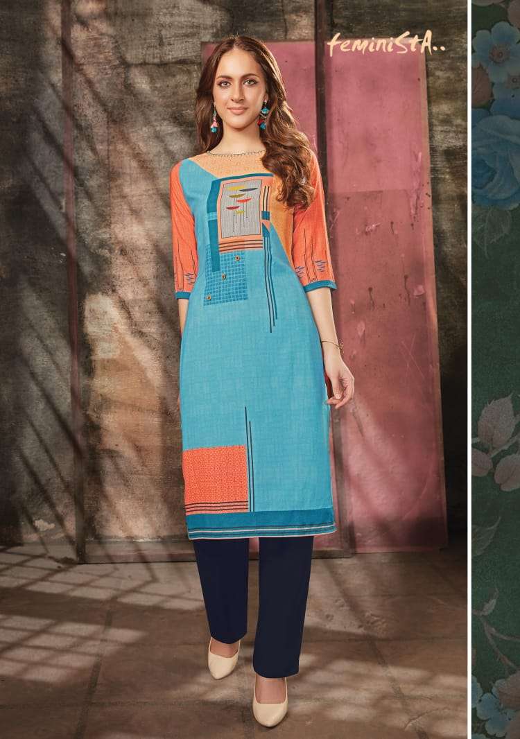 FLORENCE VOL-3 BY FEMINISTA 1001 TO 1008 SERIES BEAUTIFUL COLORFUL STYLISH FANCY CASUAL WEAR & READY TO WEAR RAYON DIGITAL RPINTED KURTIS AT WHOLESALE PRICE