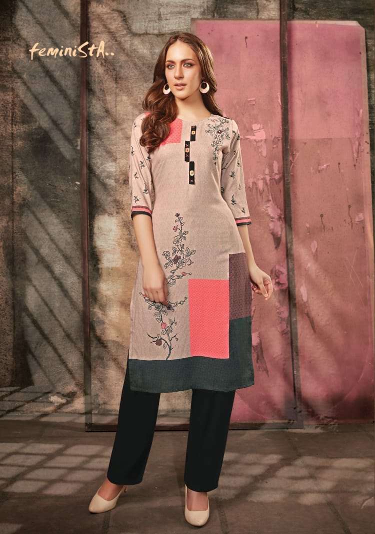 FLORENCE VOL-3 BY FEMINISTA 1001 TO 1008 SERIES BEAUTIFUL COLORFUL STYLISH FANCY CASUAL WEAR & READY TO WEAR RAYON DIGITAL RPINTED KURTIS AT WHOLESALE PRICE
