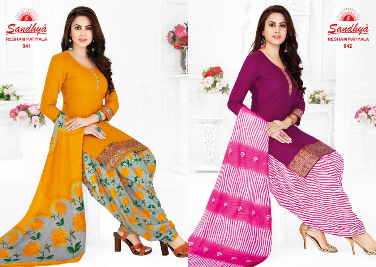 RESHAM PATIYALA VOL-3 BY SANDHYA 041 TO 055 SERIES BEAUTIFUL STYLISH SUITS FANCY COLORFUL CASUAL WEAR & ETHNIC WEAR & READY TO WEAR COTTON PRINTED DRESSES AT WHOLESALE PRICE