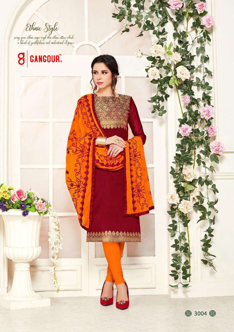 KULFI VOL-3 BY GANGOUR 3001 TO 3012 SERIES BEAUTIFUL SUITS STYLISH FANCY COLORFUL PARTY WEAR & OCCASIONAL WEAR BANARASI PRINTED DRESSES AT WHOLESALE PRICE
