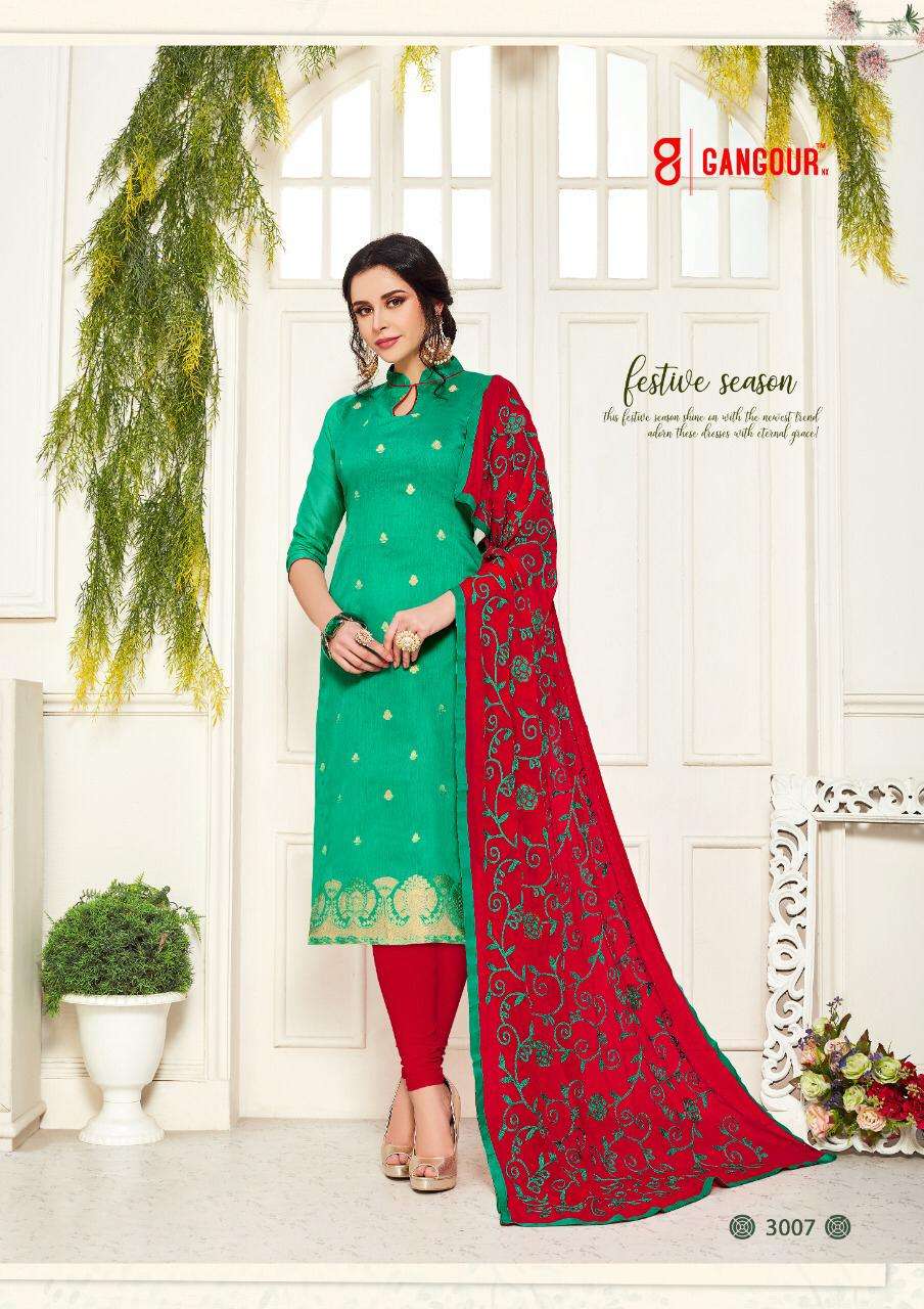 KULFI VOL-3 BY GANGOUR 3001 TO 3012 SERIES BEAUTIFUL SUITS STYLISH FANCY COLORFUL PARTY WEAR & OCCASIONAL WEAR BANARASI PRINTED DRESSES AT WHOLESALE PRICE