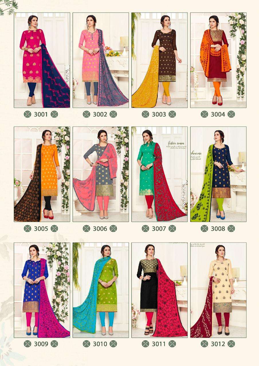 KULFI VOL-3 BY GANGOUR 3001 TO 3012 SERIES BEAUTIFUL SUITS STYLISH FANCY COLORFUL PARTY WEAR & OCCASIONAL WEAR BANARASI PRINTED DRESSES AT WHOLESALE PRICE