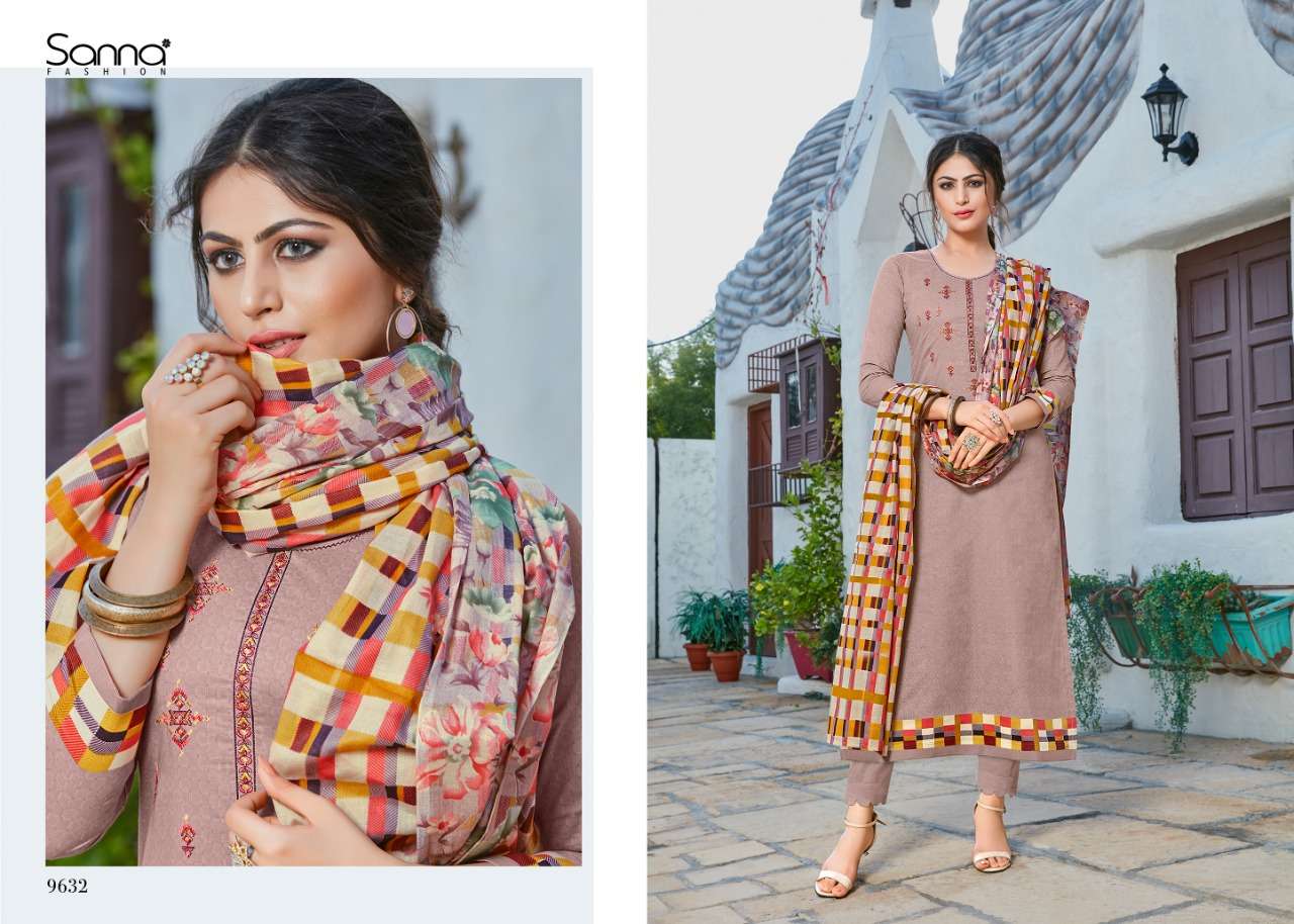 MUSE BY SANNA FASHION 9631 TO 9640 SERIES DESIGNER SUITS COLLECTION BEAUTIFUL STYLISH FANCY COLORFUL PARTY WEAR & OCCASIONAL WEAR PURE AZ COTTON JAM SILK DRESSES AT WHOLESALE PRICE