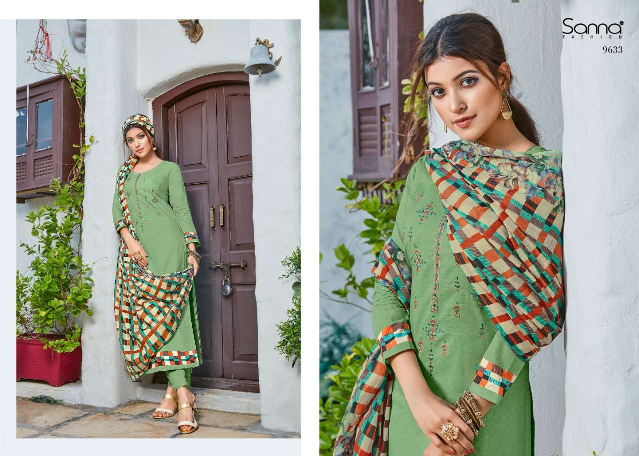 MUSE BY SANNA FASHION 9631 TO 9640 SERIES DESIGNER SUITS COLLECTION BEAUTIFUL STYLISH FANCY COLORFUL PARTY WEAR & OCCASIONAL WEAR PURE AZ COTTON JAM SILK DRESSES AT WHOLESALE PRICE
