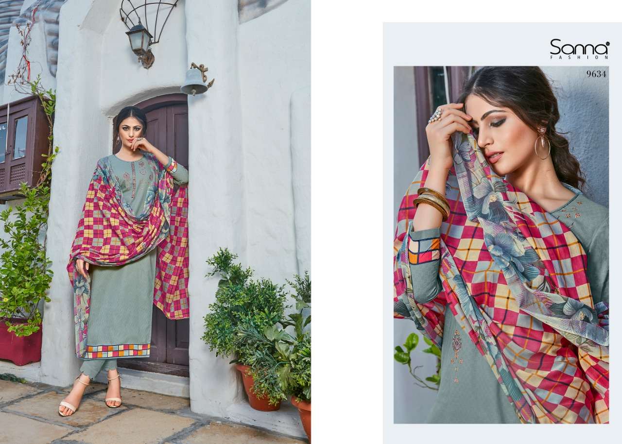 MUSE BY SANNA FASHION 9631 TO 9640 SERIES DESIGNER SUITS COLLECTION BEAUTIFUL STYLISH FANCY COLORFUL PARTY WEAR & OCCASIONAL WEAR PURE AZ COTTON JAM SILK DRESSES AT WHOLESALE PRICE