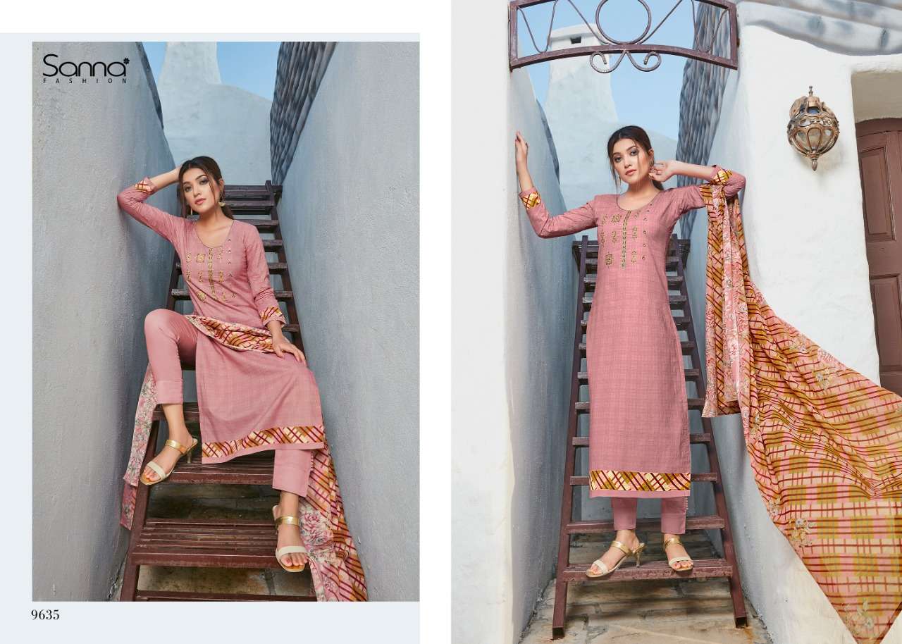 MUSE BY SANNA FASHION 9631 TO 9640 SERIES DESIGNER SUITS COLLECTION BEAUTIFUL STYLISH FANCY COLORFUL PARTY WEAR & OCCASIONAL WEAR PURE AZ COTTON JAM SILK DRESSES AT WHOLESALE PRICE