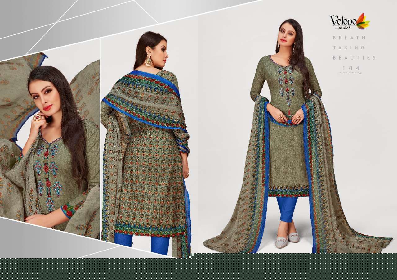 Zora By Volono Trendz 101 To 106 Series Festive Suits Collection Beautiful Stylish Fancy Colorful Party Wear & Occasional Wear Pure Cotton Printed With Embroidery Dresses At Wholesale Price